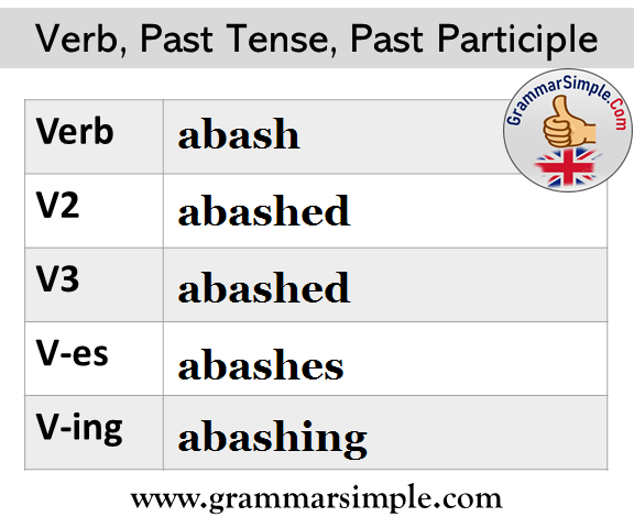 Abash Past and Past Participle Form, v1 v2 v3 v4 v5 form of Abash