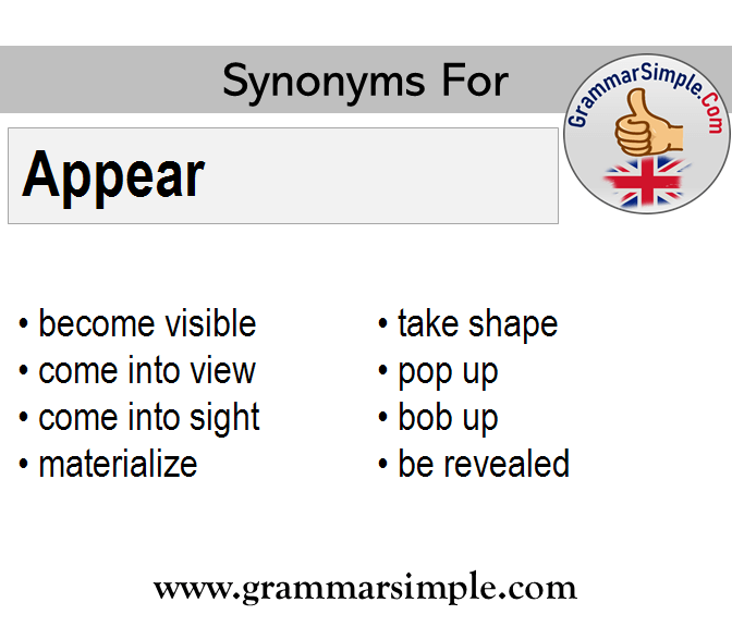 Synonyms of Appear, Synonym words for Appear