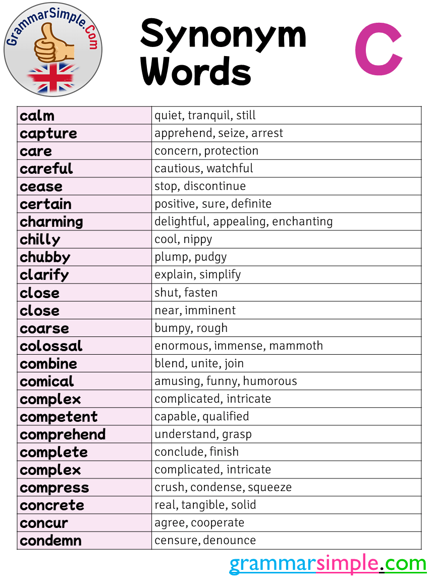 Synonym Words List Starting With C   GrammarSimple.Com