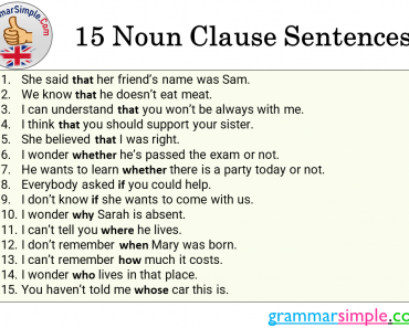 15 Noun Clause Sentences