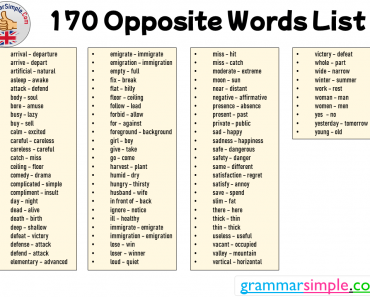 170 Opposite Words List in English, Most Common Opposite Words