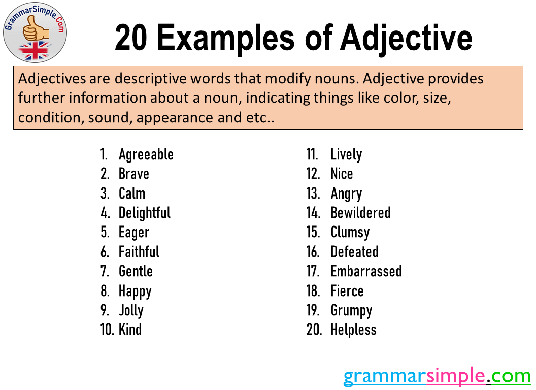 20 Examples Of Adjective And Definition GrammarSimple Com