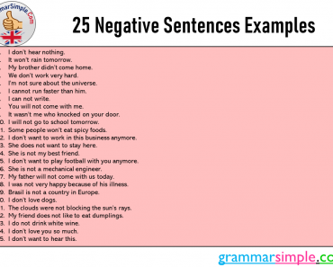 25 Negative Sentences Examples