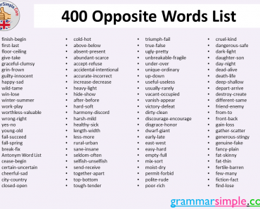 400 Opposite Words List in English