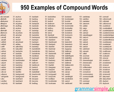 950 Most Common Examples of Compound Words in English