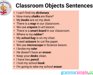 Classroom Objects Sentences in English