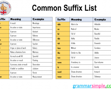 Common Suffix List, Meaning and Examples