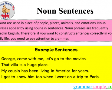 Noun Sentences Example and Definition, Proper Common Genus Noun Sentences