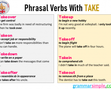Phrasal Verbs With TAKE, Meaning and Example Sentences