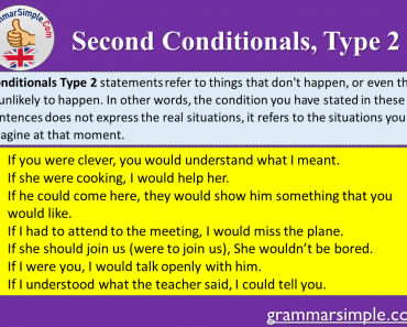 Second Conditionals Exercises and Definition, Conditionals Type 2