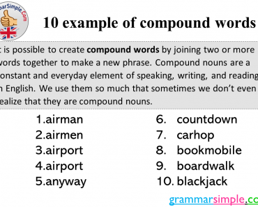 10 example of compound words