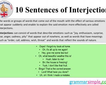10 sentences of interjection, definition and example sentences