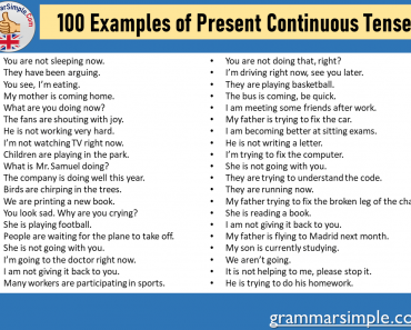 100 Examples of Present Continuous Tense Sentences