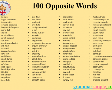 100 Opposite Words List in English