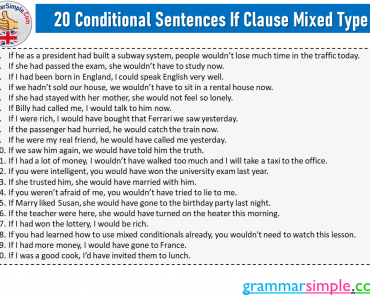 20 Conditional Sentences If Clause Mixed Type