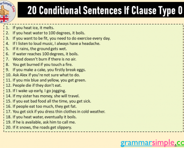 20 Conditional Sentences If Clause Type 0