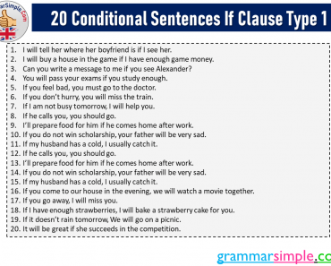 20 Conditional Sentences If Clause Type 1