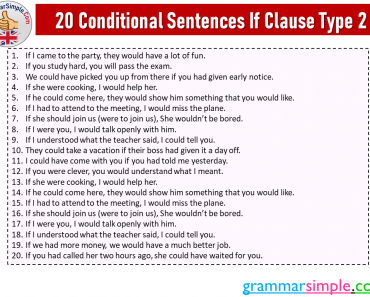 20 Conditional Sentences If Clause Type 2
