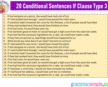 20 Conditional Sentences If Clause Type 3