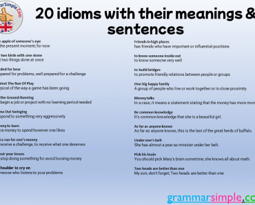 20 idioms with their meanings and sentences