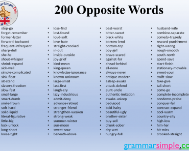 200 Opposite Words in English