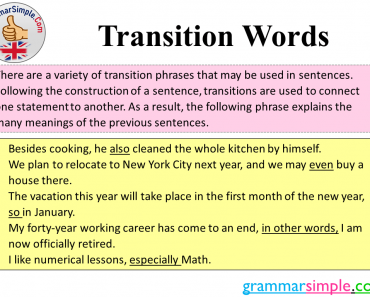 What is Transition Word? Definition and Example Sentences