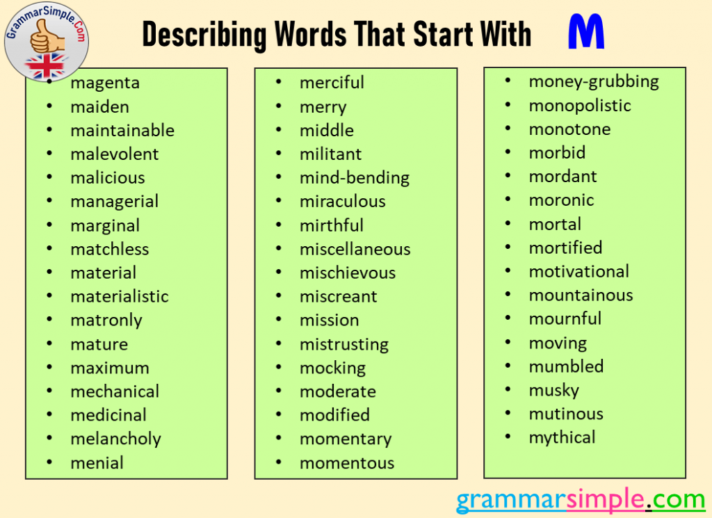 Describing Words That Start With M Grammar Simple