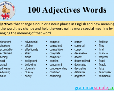 100 Adjectives Words in English