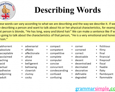 Describing Words, Definition and Examples with Sentences