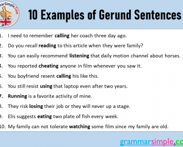 10 Examples of Gerund Sentences, Examples of Gerund Sentences in English