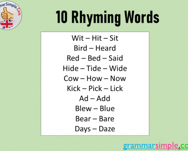 10 Rhyming Words List in English