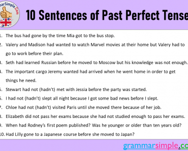10 Sentences of Past Perfect Tense in English