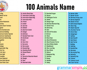 100 Animals Name in English