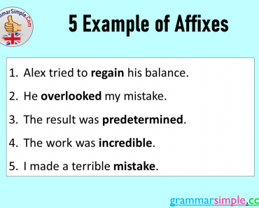 5 Example of Affixes and Example Sentences