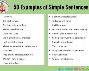 50 Examples of Simple Sentences in English
