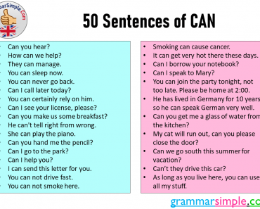 50 Sentences of Can, Example Sentences with Can