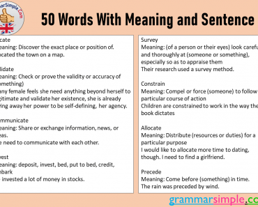 50 Words With Meaning and Sentence in English