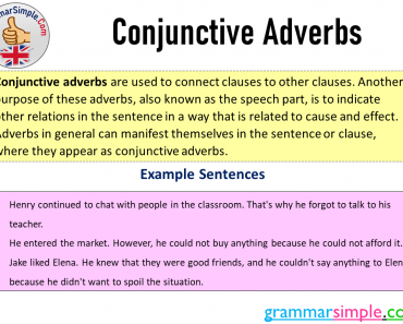 Conjunctive Adverbs Definition, Conjunctive Adverbs List and Example Sentences