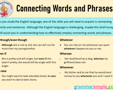 Connecting Words and Examples, Connecting Words and Phrases Sentences