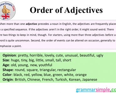 Correct Order of Adjectives, Examples and Sentences