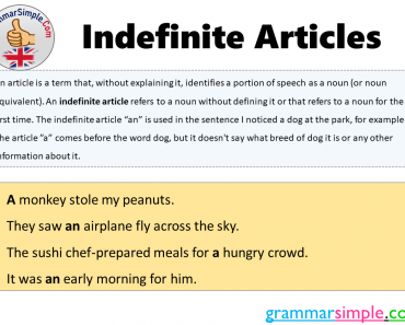 Definite and Indefinite Articles, Definition and Examples Sentences