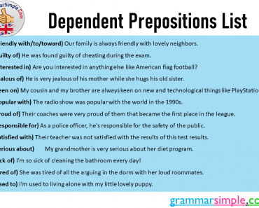 Dependent Prepositions List and Example Sentences