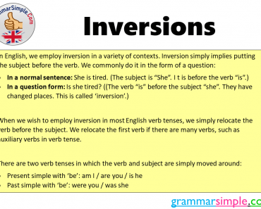 Inversions in Grammar, Inversions in English and Example Sentences