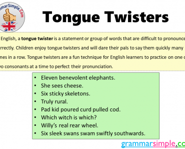 Most Common Tongue Twisters List