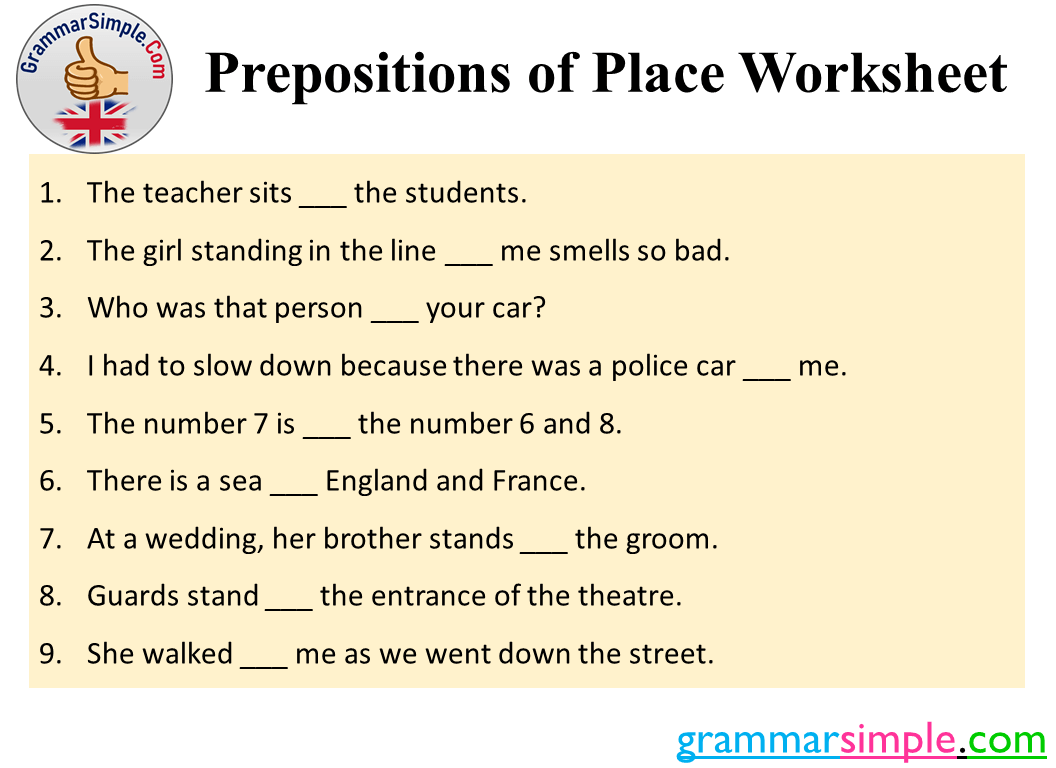 prepositions of place exercises pdf with answers prepositions of place worksheet pdf grammarsimple com