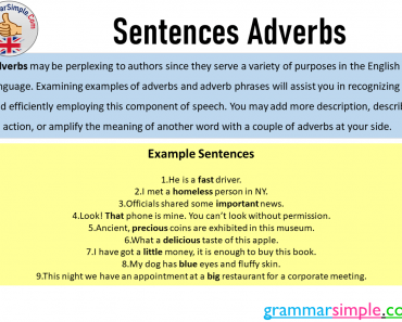 Sentences Adverbs, Adverbs Sentences Definition and  Examples