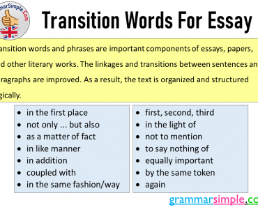 Transition Words For Essay, Transition Words and Usage of These Words in Essays