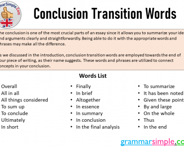 What is Conclusion Transition Word? Conclusion Transition Words List and Example Sentences
