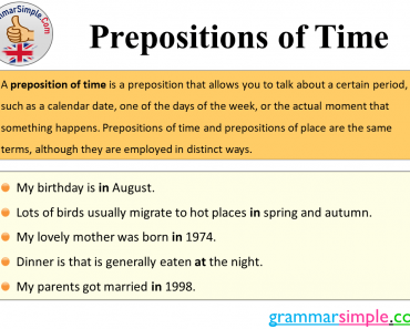 What is Prepositions of Time? Prepositions of Time Examples and Exercises