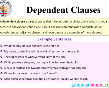 What is a Dependent Clause? Definition, Dependent Clauses Types and Example Sentences